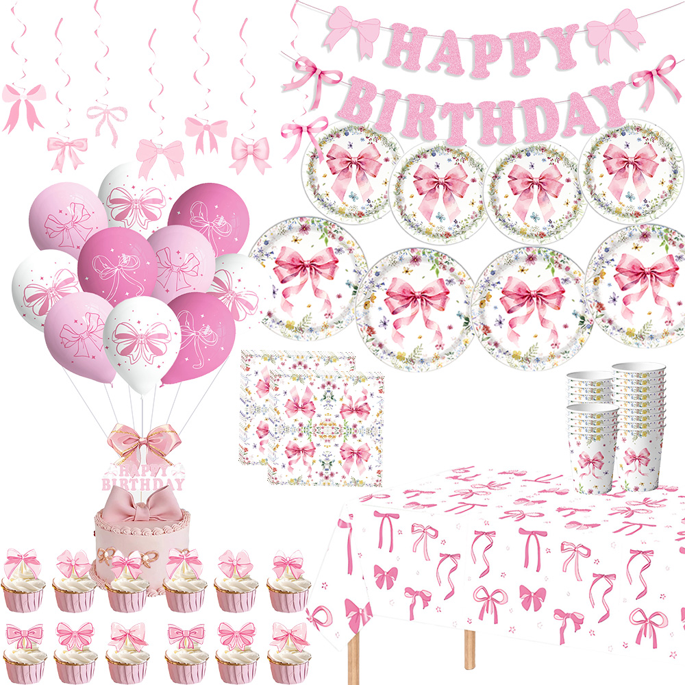 Desk Setup Girl - Pink Bow Girls Birthday Decoration Plates