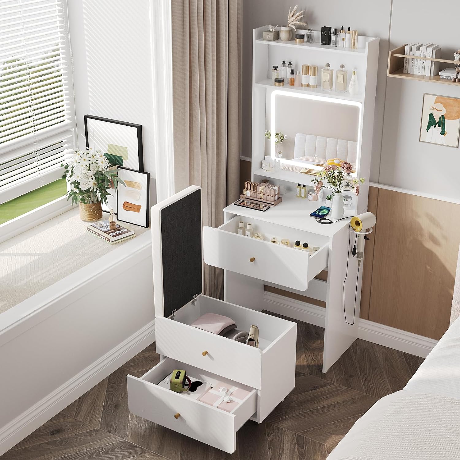 Desk Setup Girl - Make Up Vanity Desk with Mirror