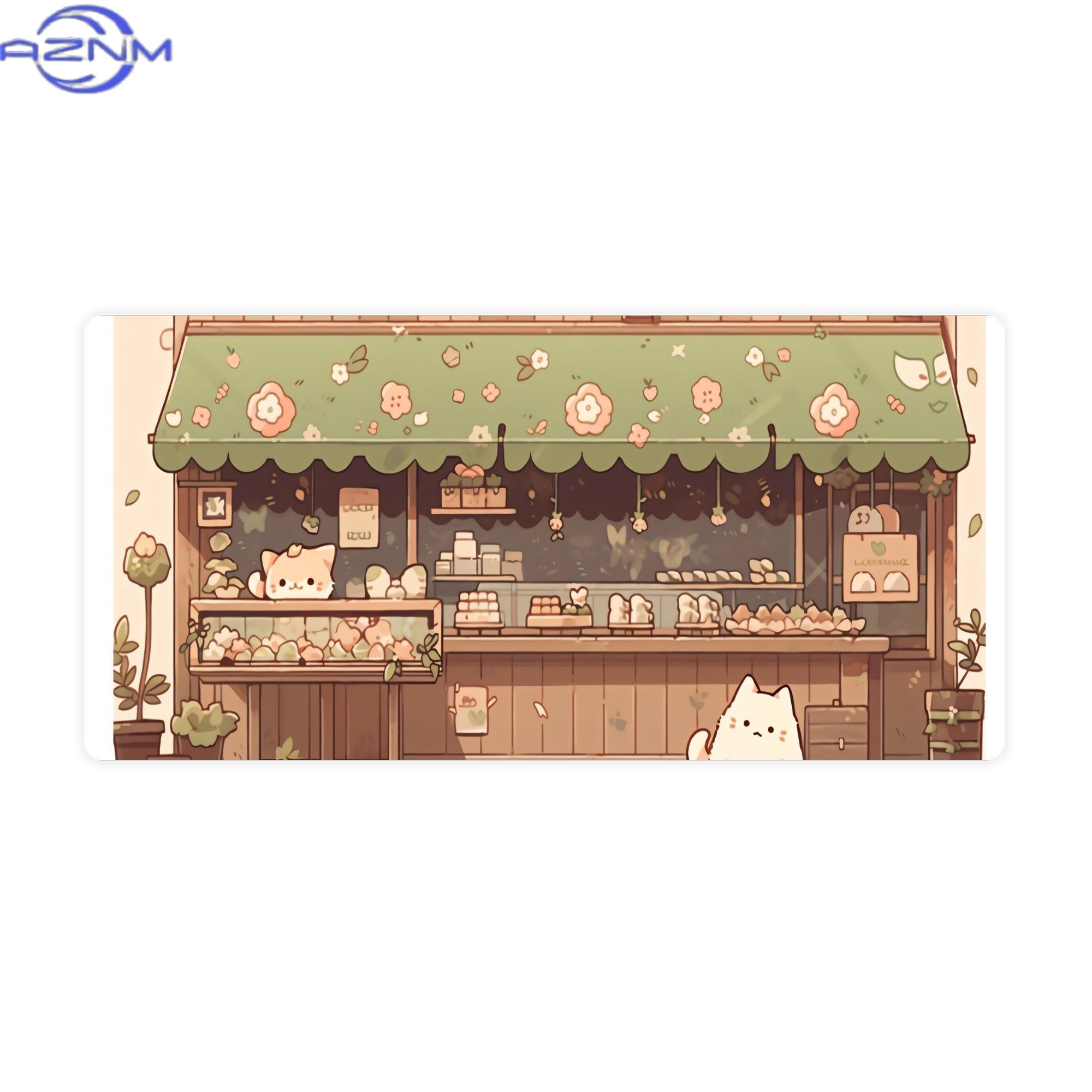 Desk Setup Streaming - Cat Bakery Aesthetic Green Shop Large