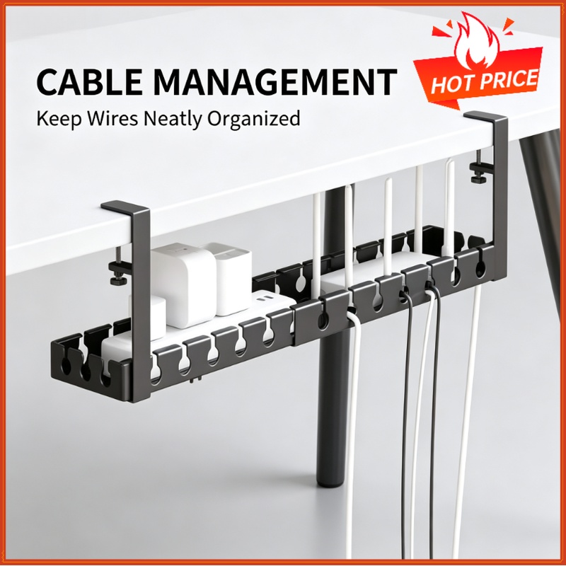 Desk Setup Organizer - Telescopic Under Table Storage Rack Metal