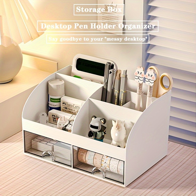 Desk Setup Organizer - 6-compartment Desk Organizer with 2 Drawers,