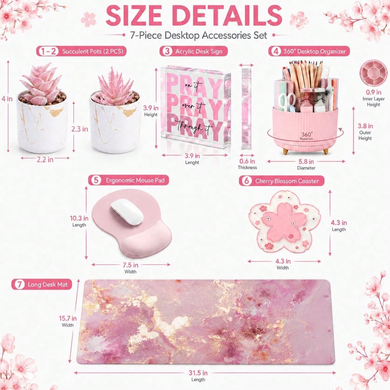 Desk Decor Set Of 7, Office De - Desk Setup Girly ulasan dan harga