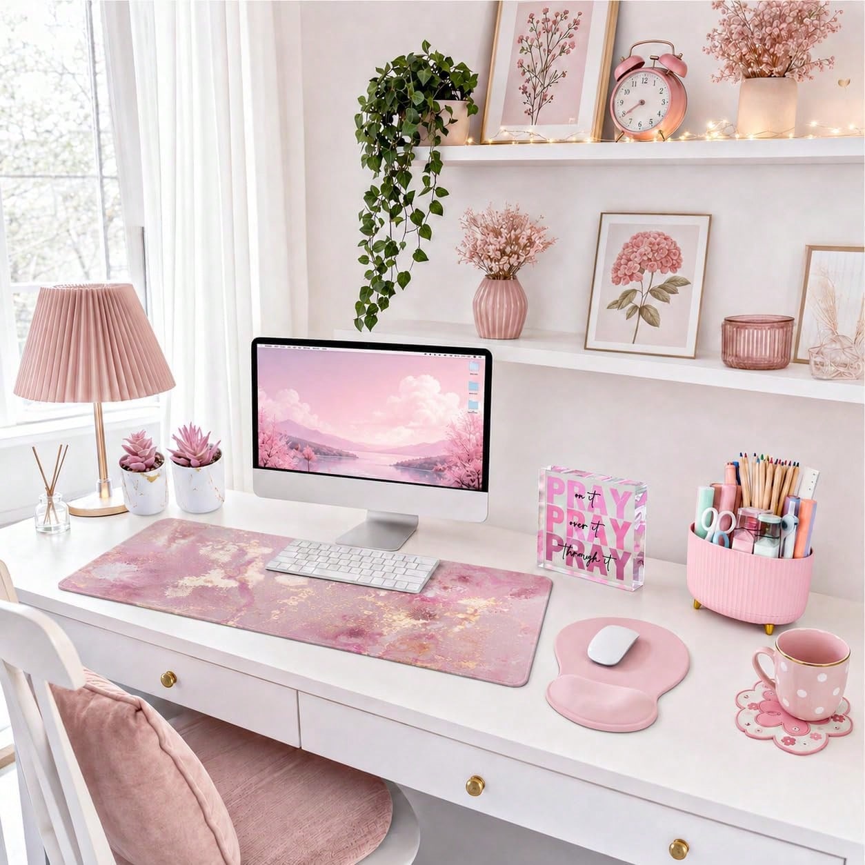 Desk Decor Set Of 7, Office De - Desk Setup Girly ulasan dan harga