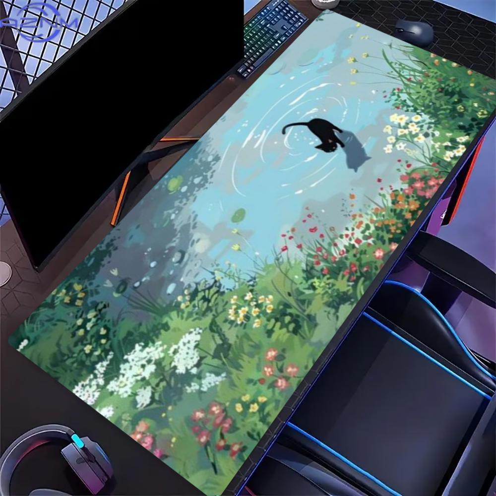 Floral Cat Design Large Gaming - Desk Setup For Work ulasan dan harga