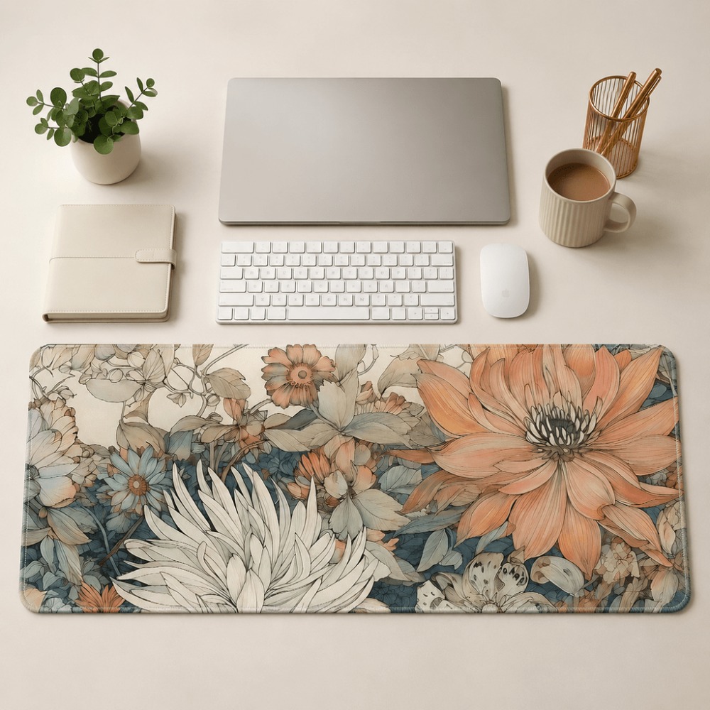 Retro floral table mat, featur - Desk Setup For Work ulasan dan harga
